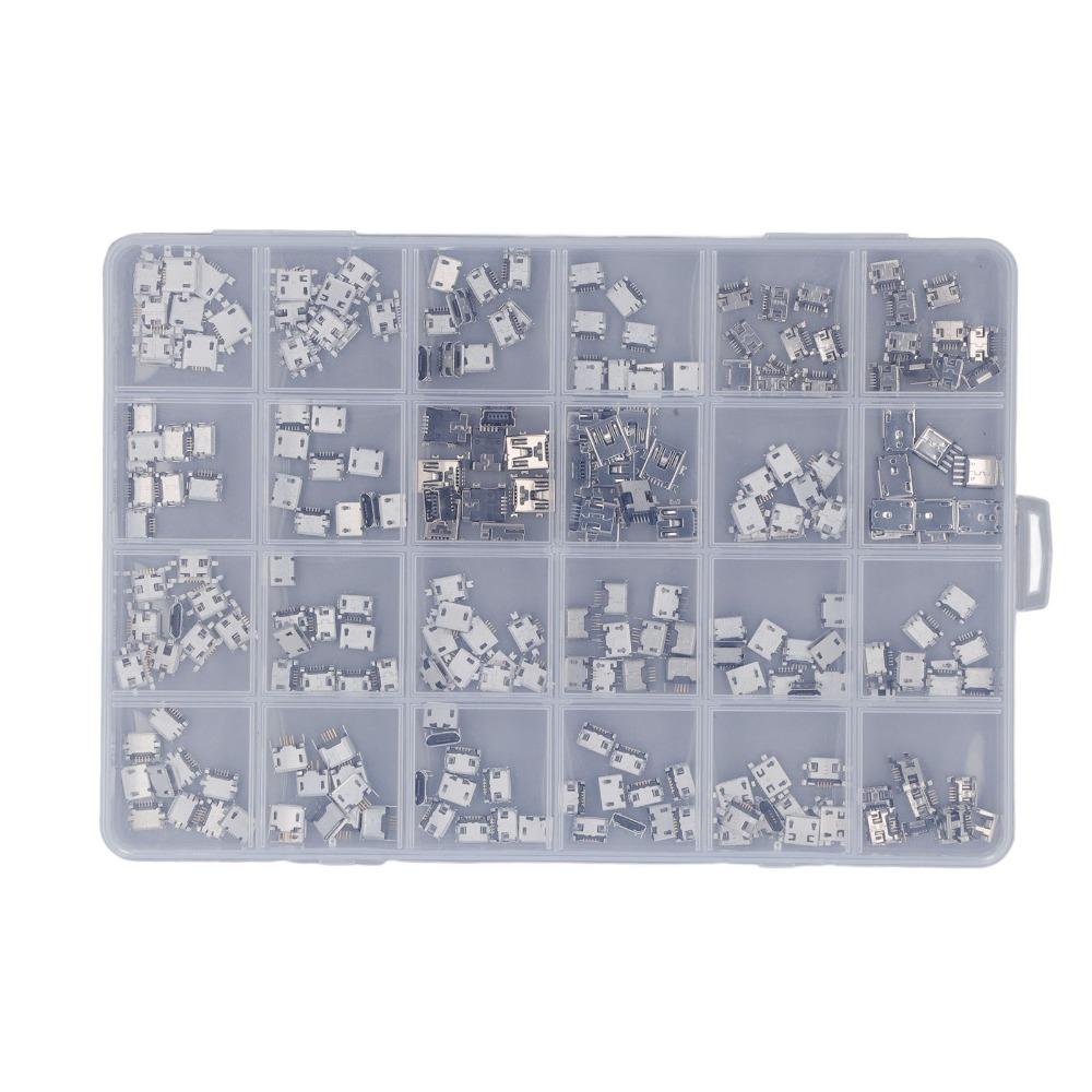 

240Pcs 24 Types Micro USB Connector Set USB Female Port with Storage Box Micro USB Port Micro USB Connector Keyboards Repair