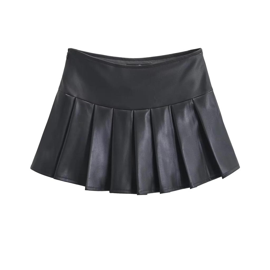 Sweet & Cool Retro High-Waisted PU Leather Pleated Mini Skirt - Women's Slimming A-Line Style