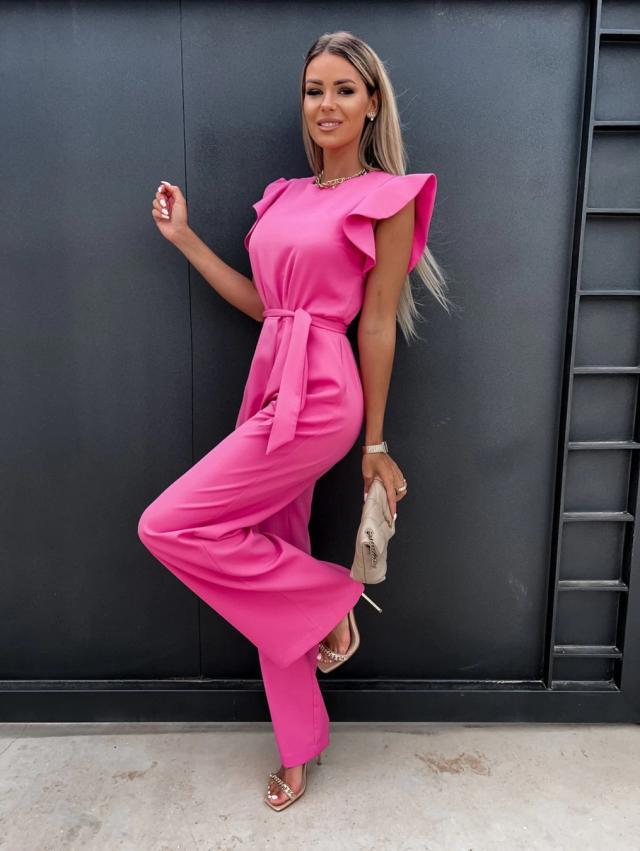 2024 European & American High-Waisted Tie-Up Jumpsuit - Solid Color, Long Pants, Women's Commuter Wear