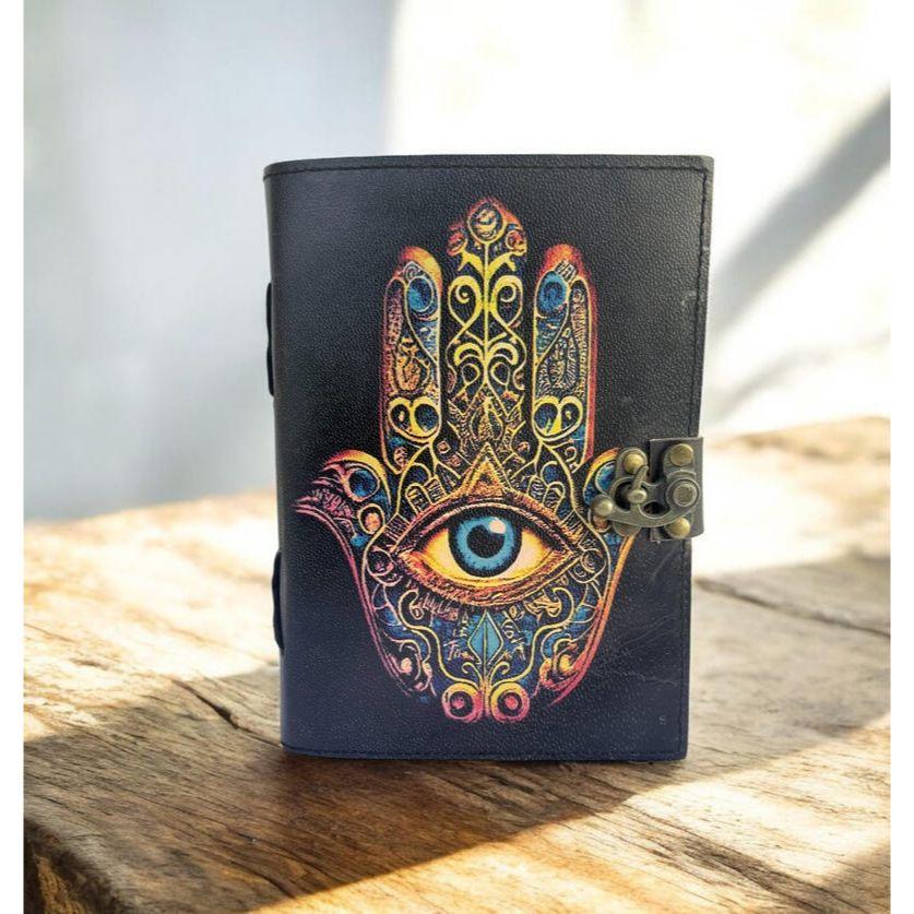 Hamsa Eye Leather Journal, Handmade Sketchbook, Dream Diary