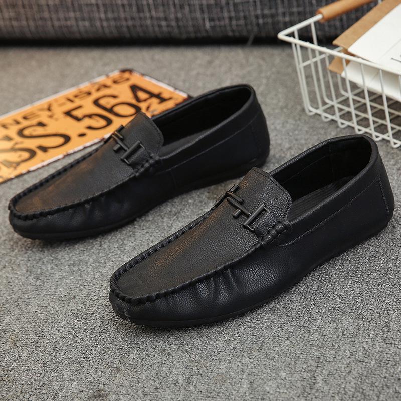 European Station Doudou Shoes Men's Lazy Leather Shoes Sleeve Men's Shoes Loafers Soft Sole Breathable Driving Trendy Shoes