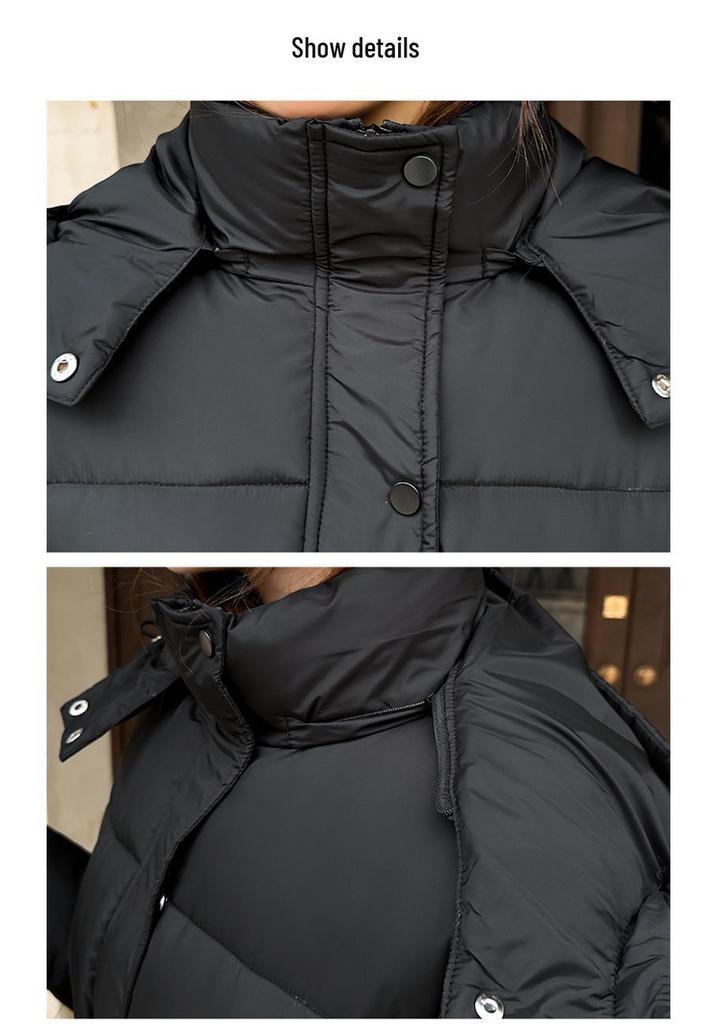 2025 Women's Mid-Length Hooded Cotton Coat: Loose Waist, Thick Padded Jacket for Winter