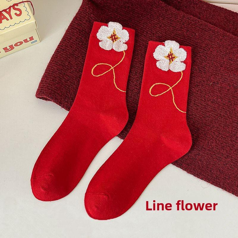 Socks Lady Big Red Socks Socks Spring Festival Red Socks Foot Cotton Socks Lady Tube Cartoon Cute