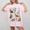 Cottagecore Katzen Grafik T-Shirts Blumig Vintage Ästhetik Gemalte Kätzchen und Trockenblumen Ästhetik T-Shirts Katzenliebhaber T-Shirt