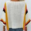 IHUASU Women's Autumn and Winter Sweater Loose Large Size Patchwork Knit Rainbow Women's Top