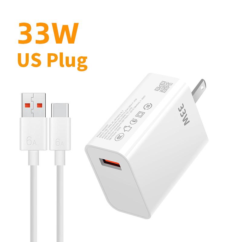 33W USB Quick Charger 3.0 Mobile Phone 6A USB Type C Cable Adapter for iPhone Xiaomi Samsung  Phone Charging EU/US Plug