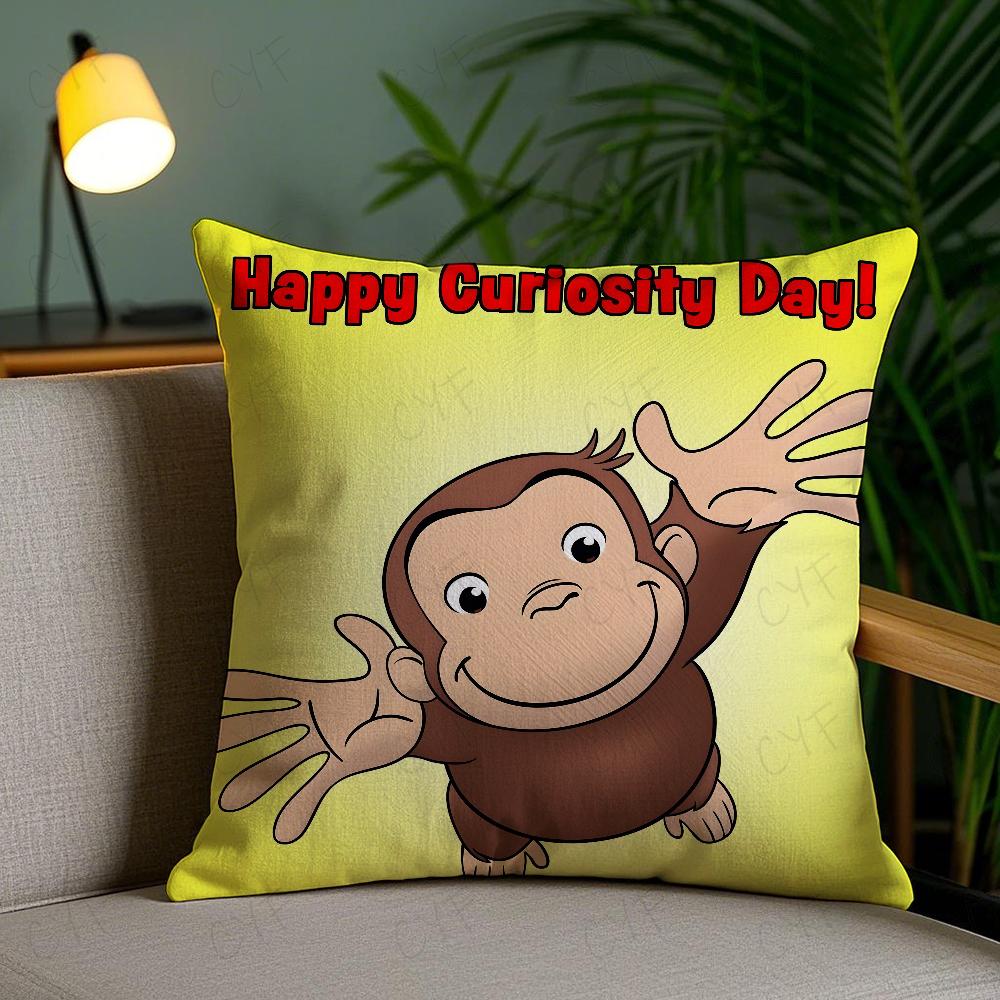 George The Curious Monkey Pillow Case Anti-dustmite Pillowcase Invisible Zipper Silky Short Plush Sofa Cushion Cover