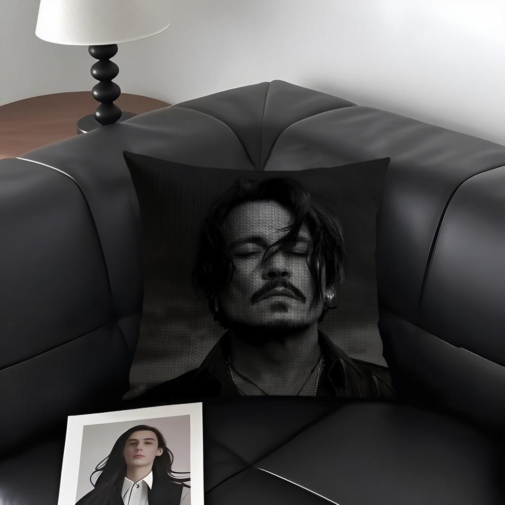 JJohnny DeppP Logo Cushion Cover Natural Linen Organic Fabric DoubleSided Printing Sofa Home Decor Gift Pillow Case