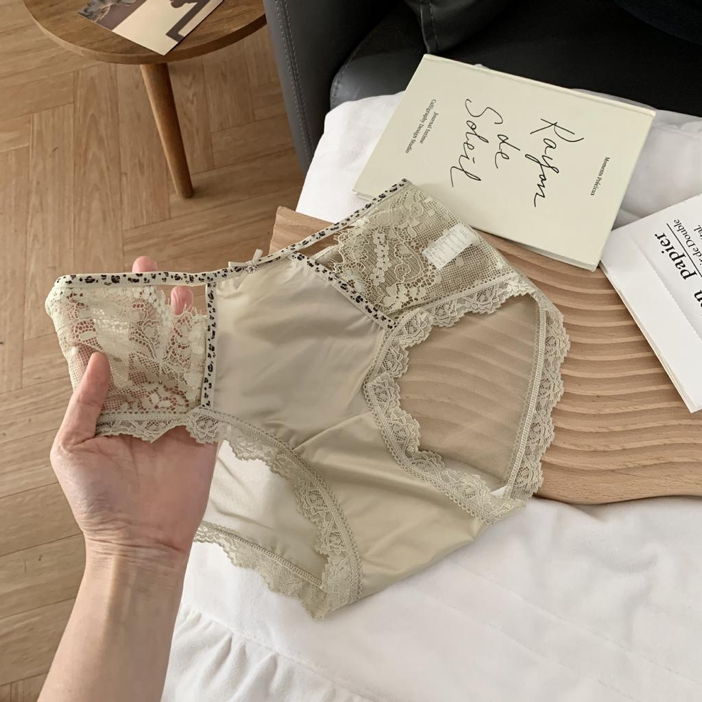 Women's Summer Breathable Lace Light Luxury Satin Mesh Wrap Hip Mid Low Waist Briefs