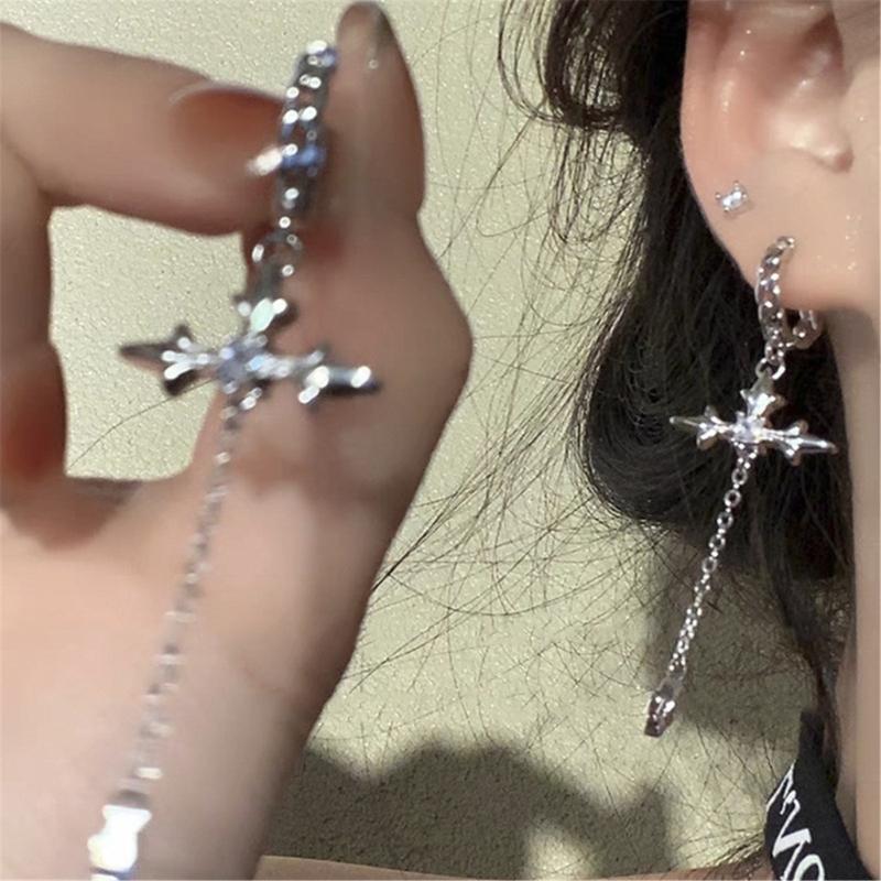 Fashionable Fringe Ear Rings Zircon Cross Tassels Earrings for Women Girls Commuting Temperament Earring Party Jewelry
