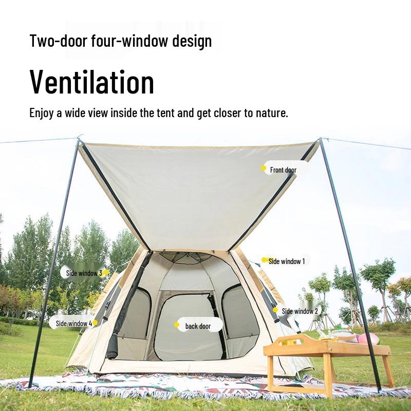 Instant Set-Up Hexagonal Tent: Multi-Person, Mosquito-Proof, Sun-Protected, Folding for Camping & Picnics.