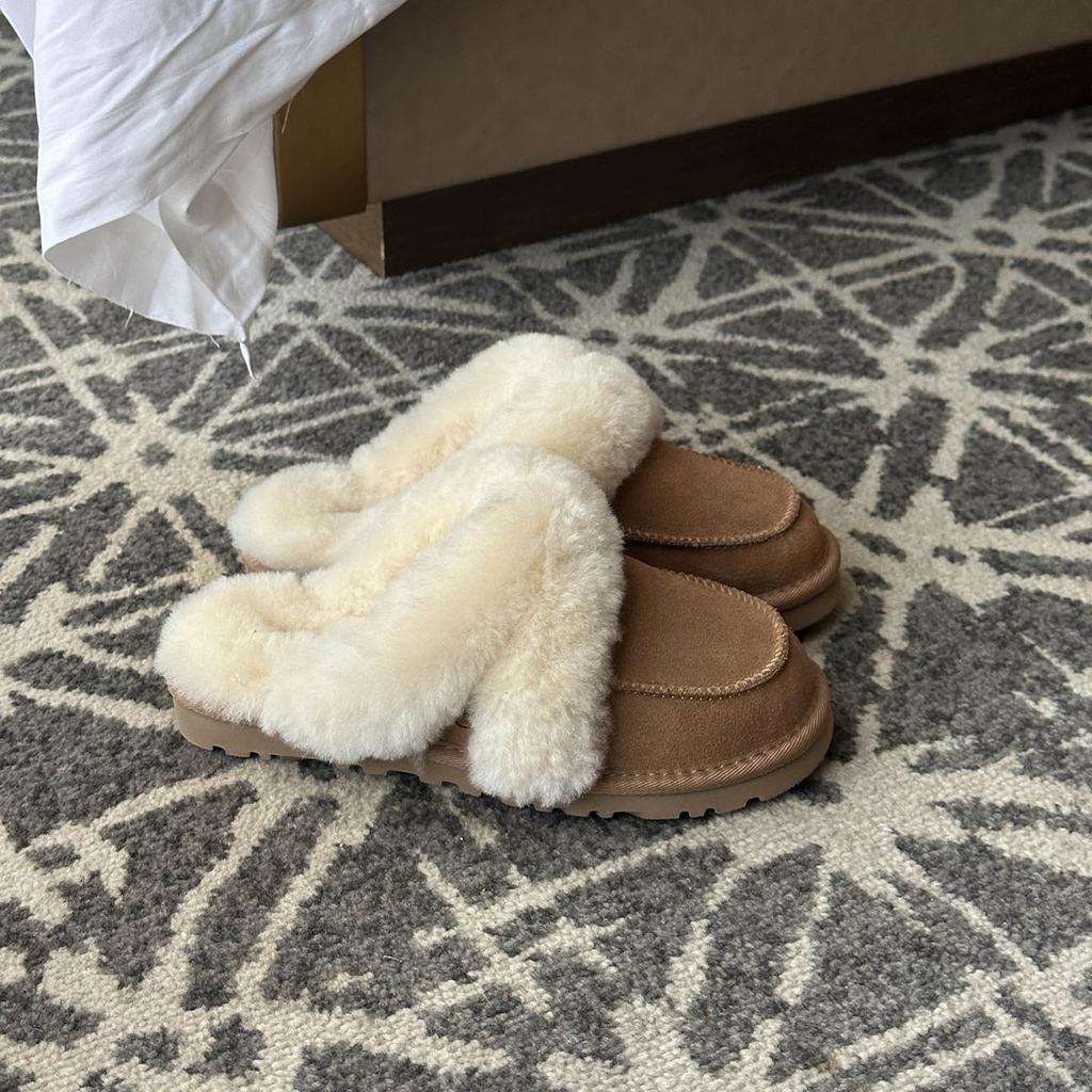 Mao Mao slippers for women wear advanced sense of comfort, simple and light casual plush bag head drag Sangpo winter slippers for women