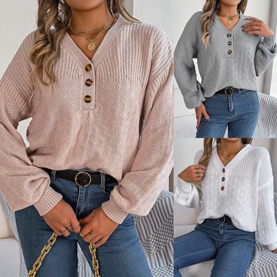 Cardigan de malha feminino com decote em V, manga comprida, botão, pulôver, suéter de malha com torção de cor sólida, suéter casual