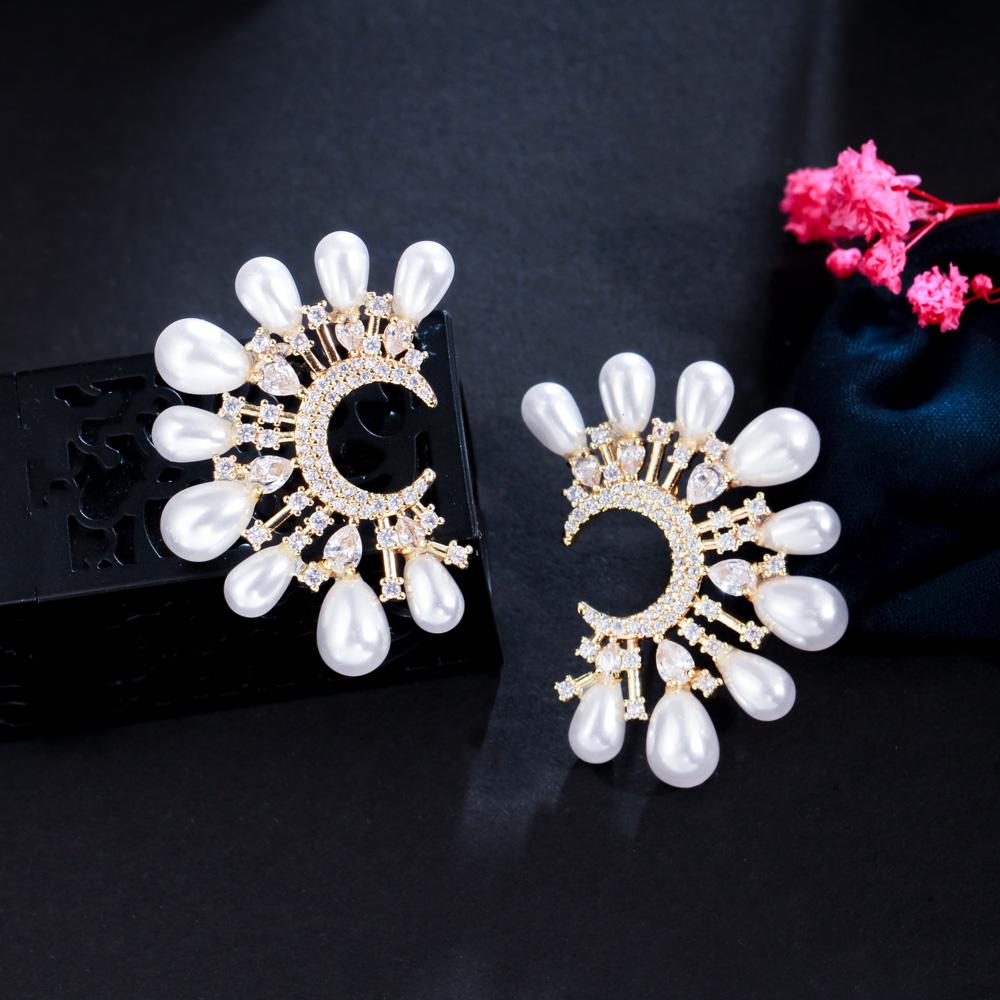 CMM Party Jewelry Elegant Gold Color Cubic Zirconia Stud Earrings