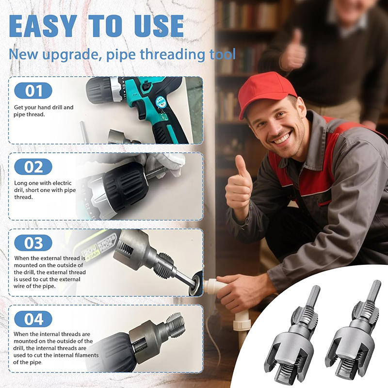 Pipe Thread Cutting Tool - Electric Drill Compatible PVC Pipe Threader Kit, PVC Thread Maker Tool , 1/2" 3/4" Tool