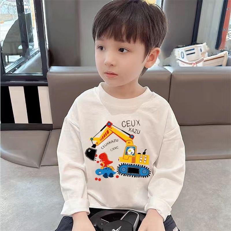Pure Cotton Cartoon Long Sleeve T-Shirt for Kids - Unisex Spring/Autumn Round Neck Top