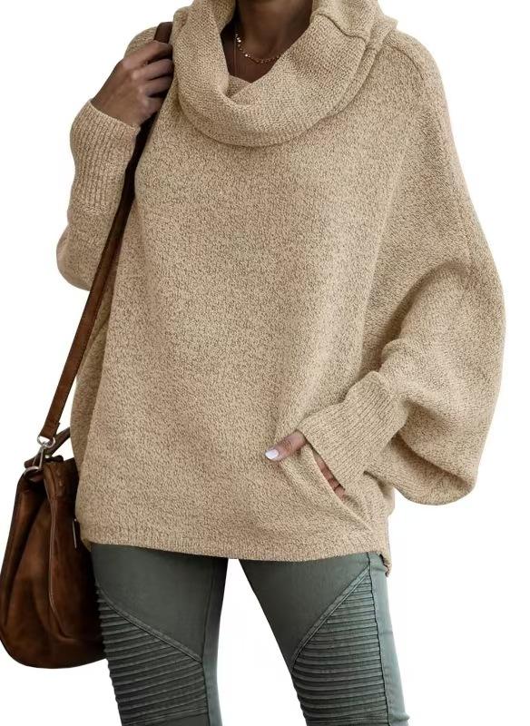 Turtleneck women s solid color knitted sweater fashion pullover lantern loose long sleeve casual sweater S