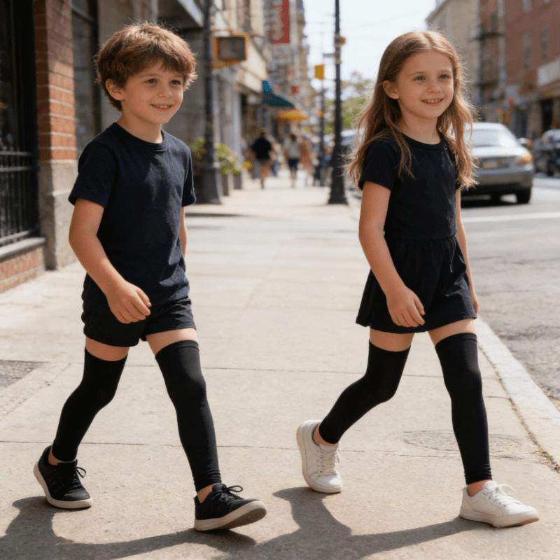 1 Paio di Maniche per Gambe per Bambini: Supporto a Compressione Lungo per Corsa, Escursionismo, Ciclismo, Viaggio, Pallacanestro e Calcio