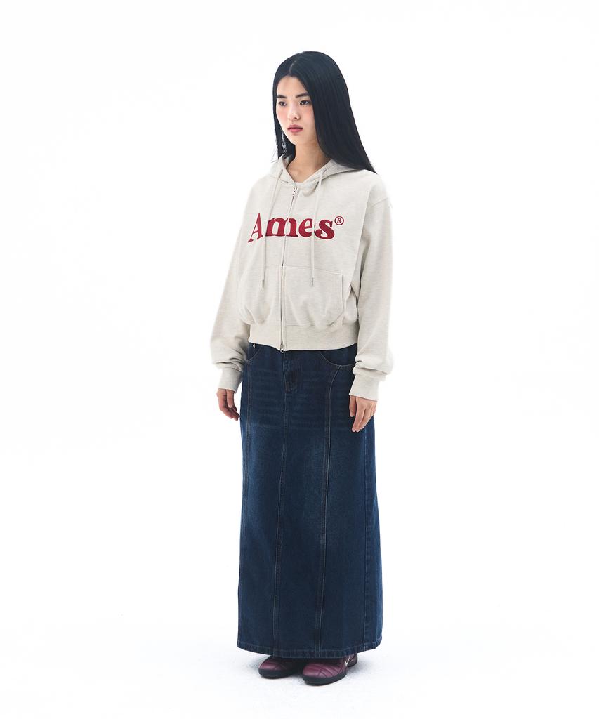Ames-Worldwide Basic Logo Hoodie Zip Up Oatmeal