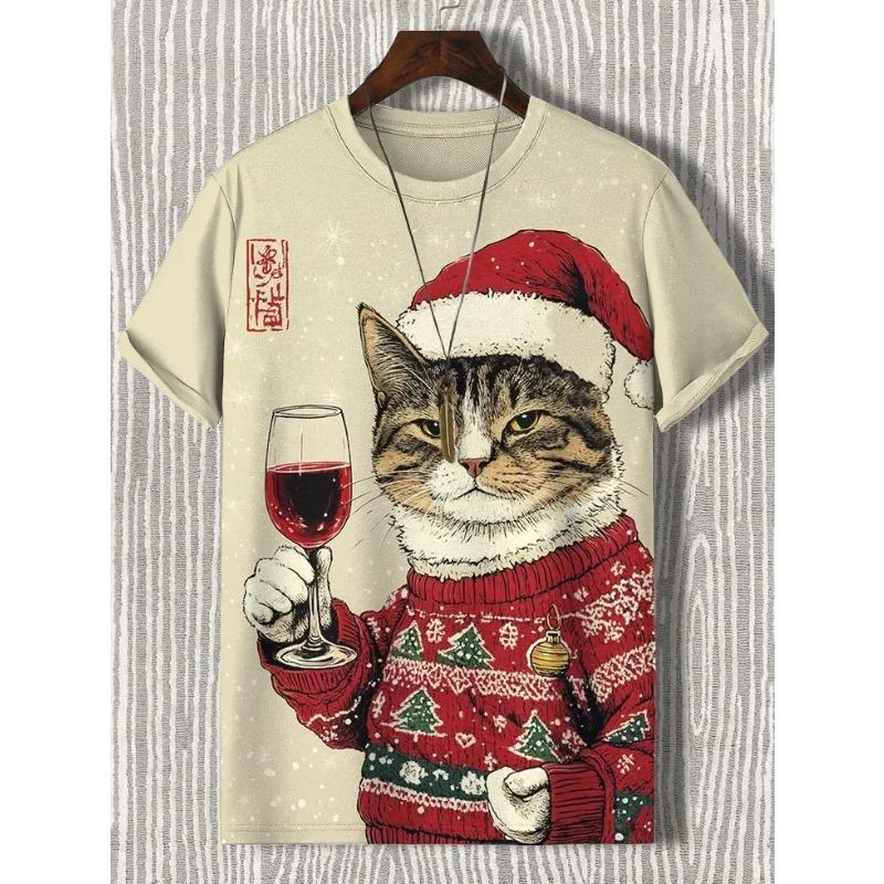 Men's Animal Funny Cat Printed T Shirt Short Sleeve Tees Tops 3D Print O-Neck Shirts Party Summer Casual Men's Clothing Apparel