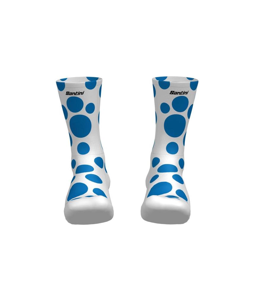 Santini La Vuelta Polka Dot Socks, White/Light Blue