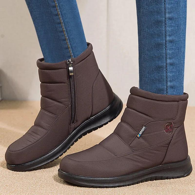 Fashion Women's Boots 2024 Winter Shoes For Women Ankle Boots Warm Fur  Waterproof Low Heels Snow Boots Winter Flat Shoes