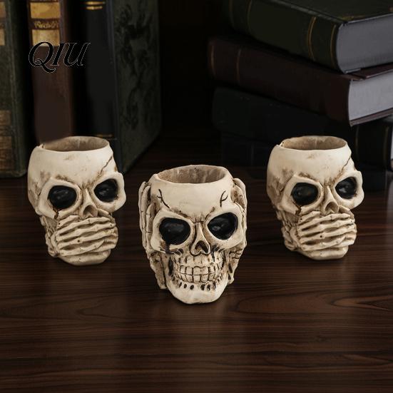 Alte Textur Schädel Sehen Hören Sprechen Kein Böses Figur, Gruselige Halloween Harz Dekoration Skelett Statue für Kaminsims, Tisch, Gothic Wohnkultur Vintage