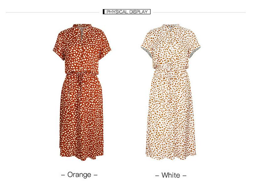 Vestido Midi de Manga Corta de Lunares Europeo y Americano - Moda de Verano 2025 para Mujer