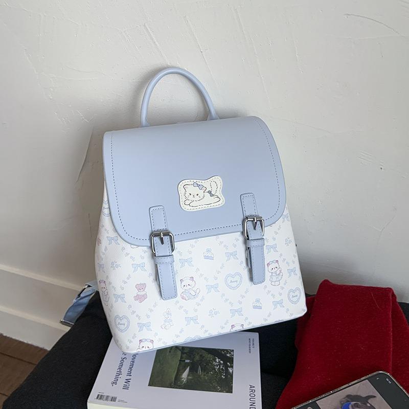 College Style Cartoon Printed Backpack Women's Summer New Large-capacity Portable Cute Small Backpack