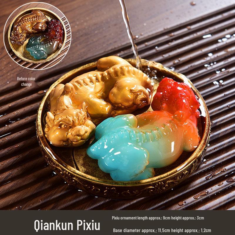 Luxury Resin Pixiu Tea Pet: Color-Changing Wealth-Attracting Ornament for Tea Sets.
