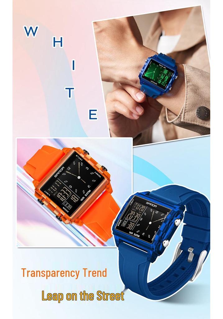 Sanda Men's & Women's Fashionable Dual Time Large Square Dial Luminous Waterproof Watch