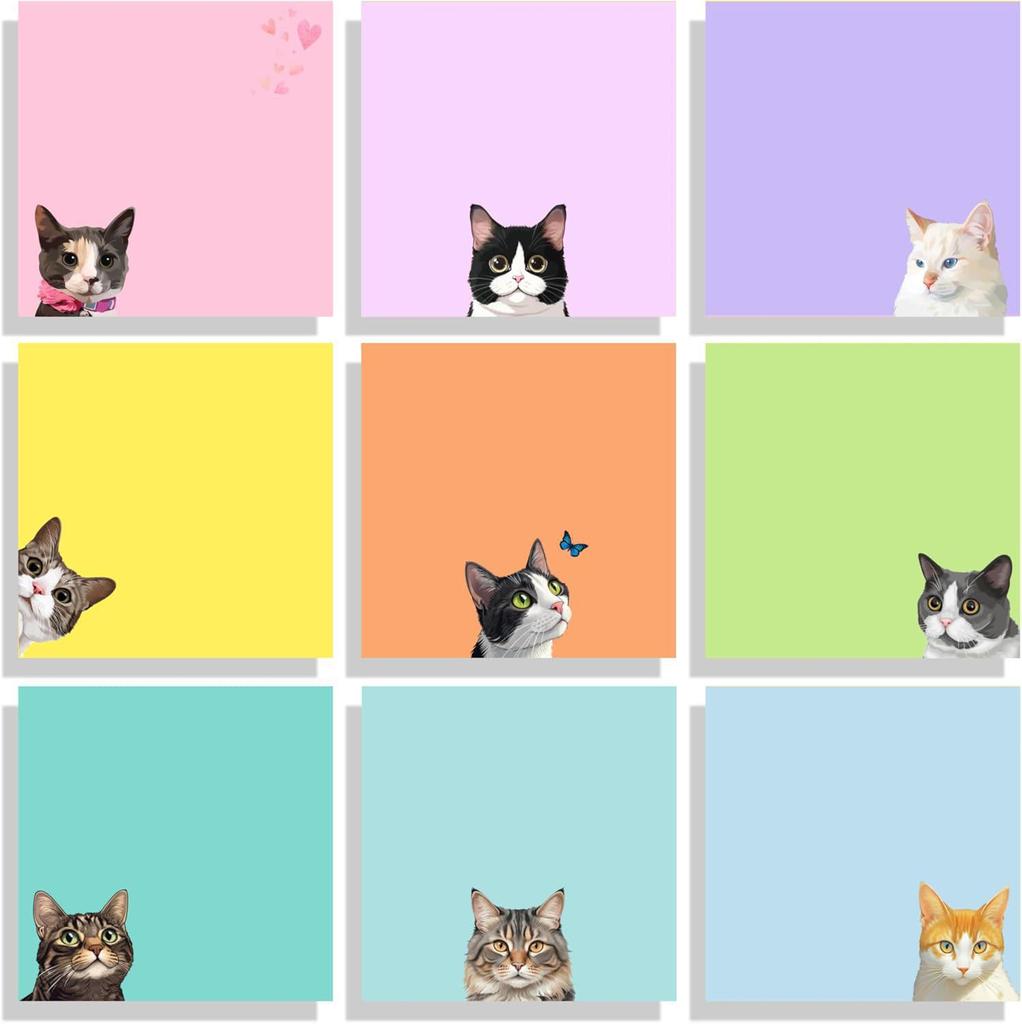 Creative Cat Sticky Notes: Strong Adhesive, Colorful Strips, Cute Small Notebook for Students