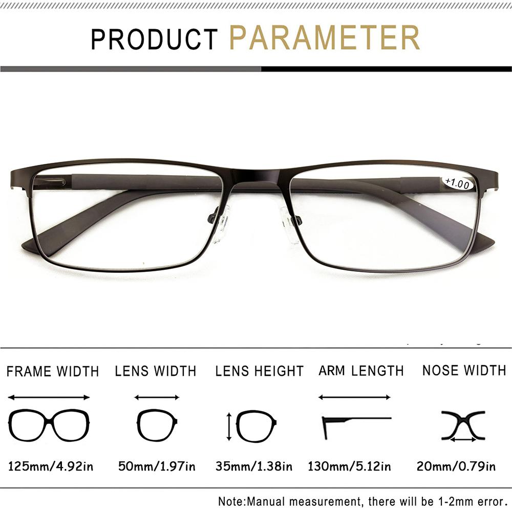 Classic Men'S Reading Glasses Metal Frame Spring Hinge 145 ° Opening And Closing Blue Light Blocking Business Glasses