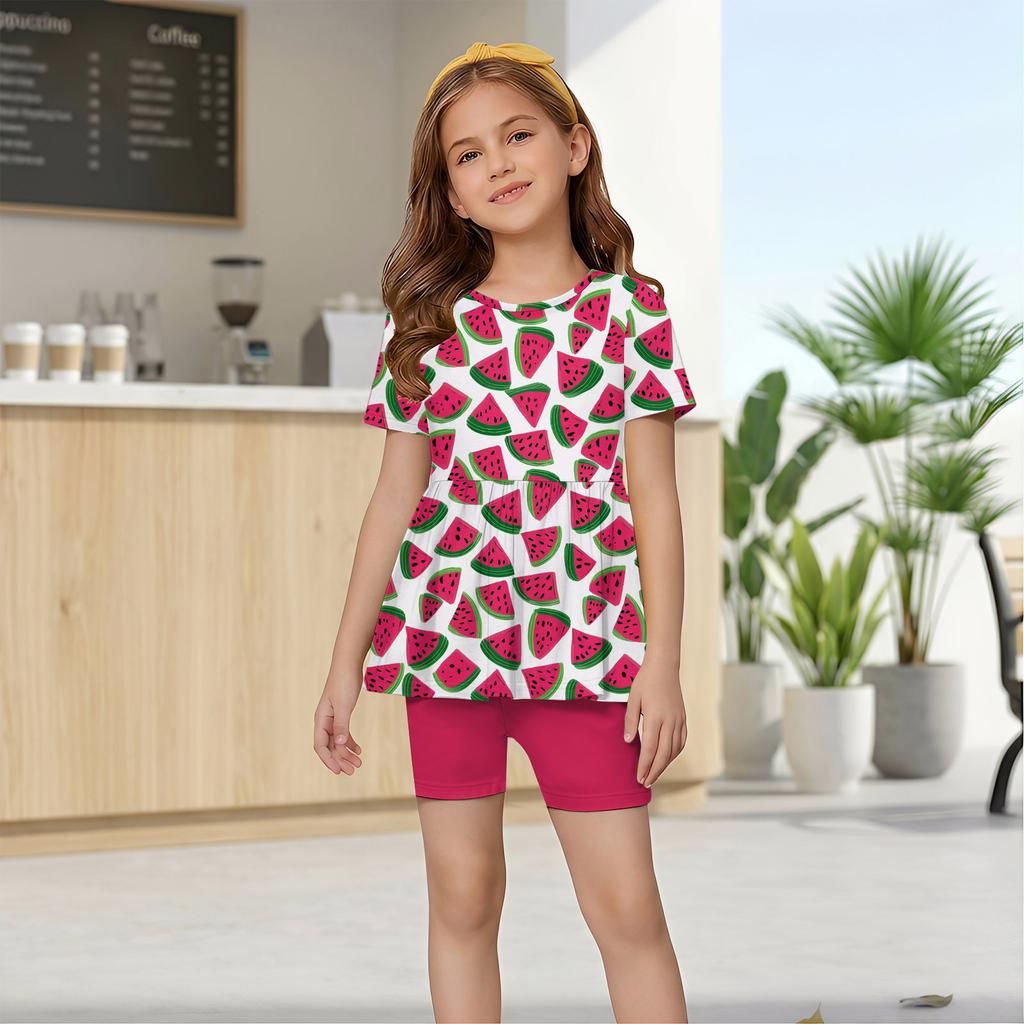 Mädchen Sommer Outfit Set Kurzarm Rüschensaum Oberteil und Shorts Zweiteilig Leichtes Bequemes Design für Kinder