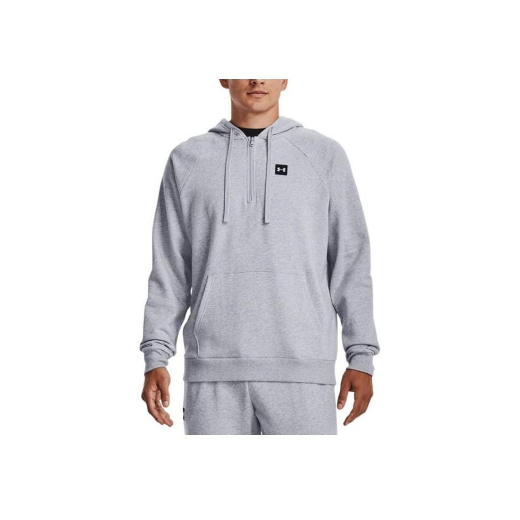 Under Armour Rival Solid Logo Patch Kangaroo Pocket Hoodie Long Sleeve Men Tops Grey 1373371-011