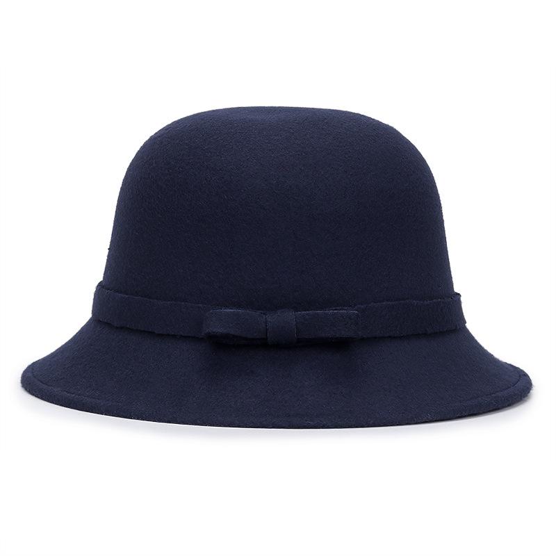 Korean Elegance: Women's Autumn/Winter Warm Felt Fedora with Striped Bow
