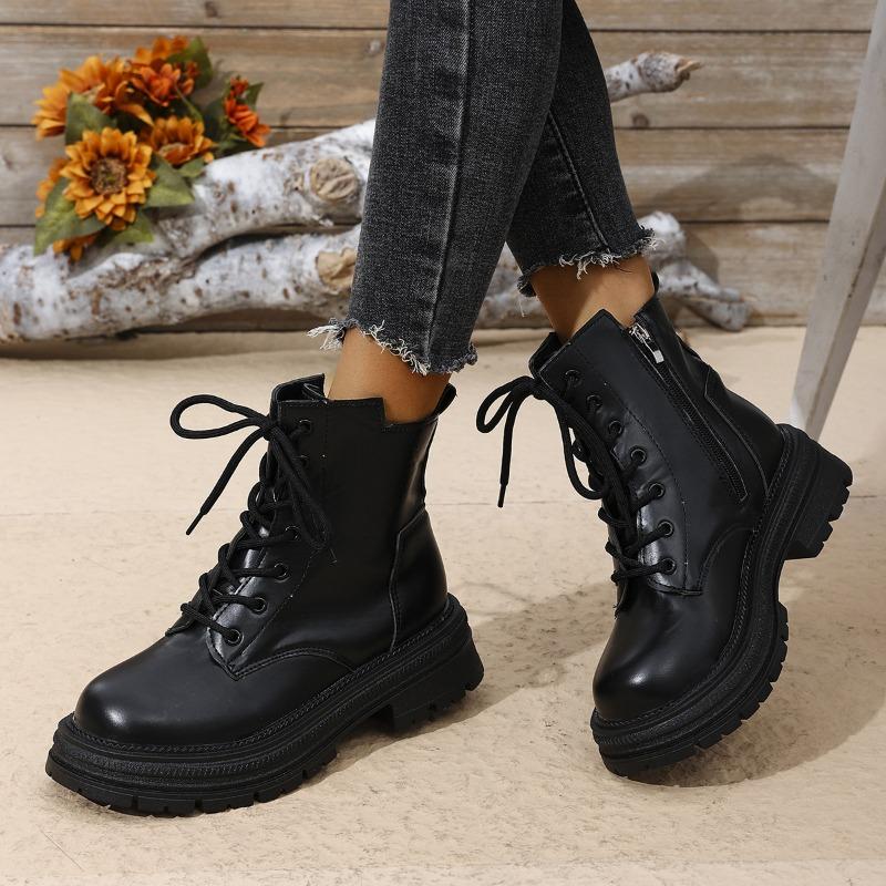 

New women s shoes platform-soled lace-up short Martin boots women s velvet leather thermal cotton shoes 36 чёрный