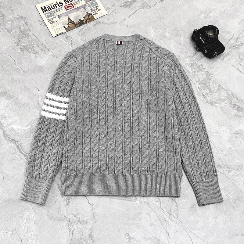 TB High Version Autumn Knit Unisex Four-Bar Cable Cardigan - Classic and Versatile Sweater