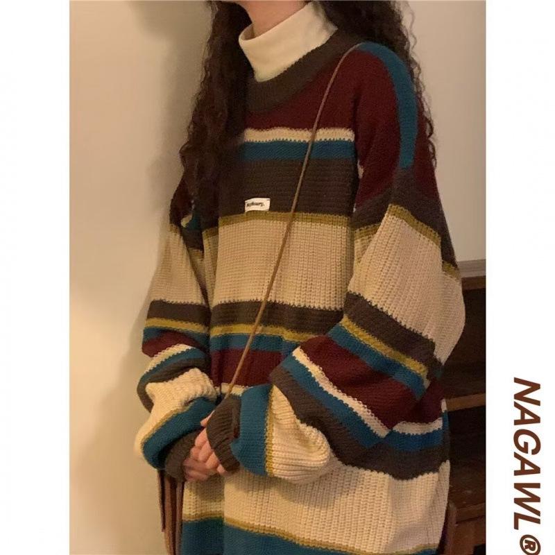 Retro Striped Unisex Knitwear - Autumn/Winter Korean Lazy Style Sweater