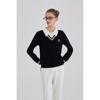 GOXO Black Knit V Neck Color Smile Heart