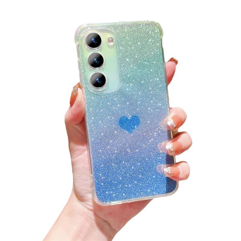Iridescent Blue Love Heart Glitter Phone Case for Samsung Galaxy S23/S22/A55