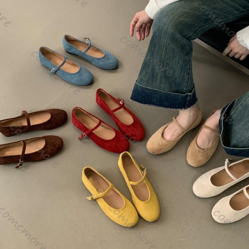 Fashion Comemore Spring New Women Flats Round Toe Shallow Slip On Ladies Casual Ballet Shoes Soft Suede Leather Eelgant Dress Shoes