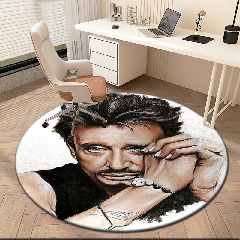 1pc Rock Star Johnny Hallyday Round Carpet Painted Printed Circular Carpet, Home Door Mat, Outdoor Travel Protection Carpet