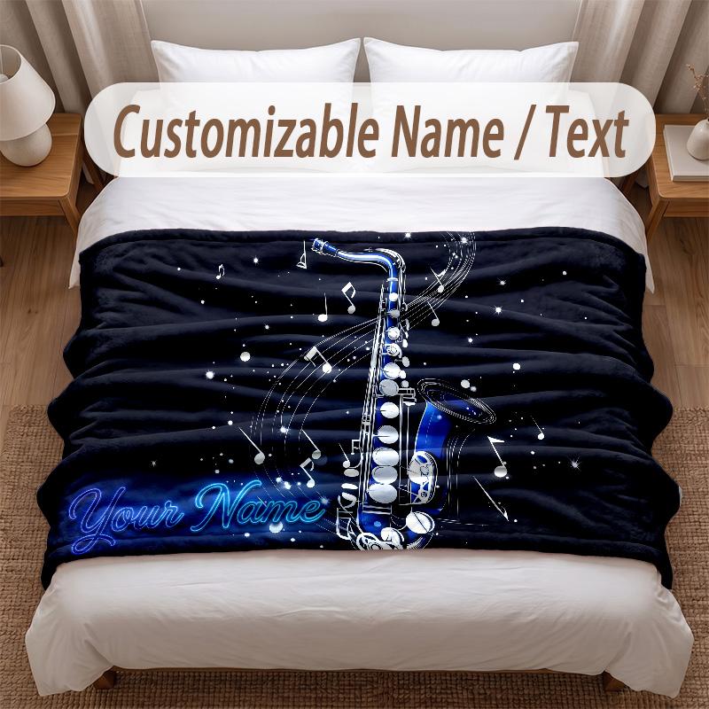 Music General Theme Soft Blanket Personalized Custom Name Text Print Warm Blanket Home Sofa Bedroom Decor