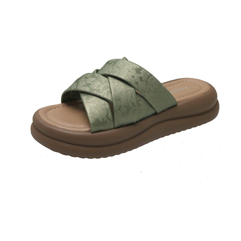 Plateau-Slipper Damen Sommer Außen Tragen Neue Runde Zehen Offene Zehen Kreuzriemen Lässig Rutschfest Strand Flip-Flops