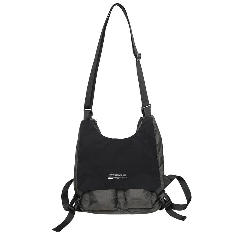 Hong Kong wind locomotive trendy cool neutral color matching shoulder bag new large capacity double shoulder messenger bag