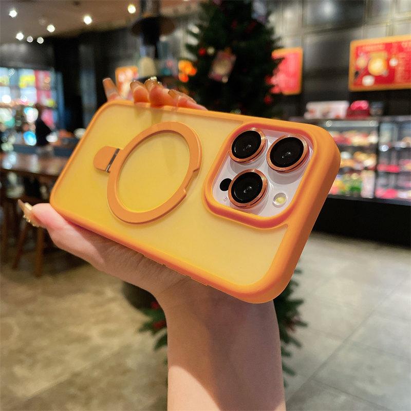 Luksus Matt Holder Telefonveske For iPhone 15 Pro Max 14 13 12 11 For Magsafe Støtsikker metall Usynlig magnetisk brakett Bakdeksel med linsefilm