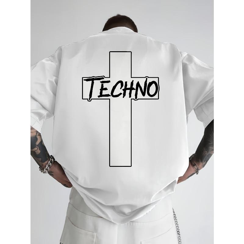 

European sizes Men s Fashion Printed T-ShiA Black Rectangular Frame with White Vertical Striped Print T-Shirt, Featuring a Print on The Back 4XL