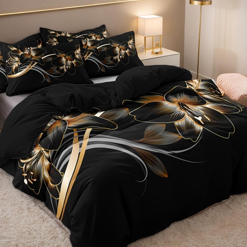 Golden Floral Pattern Bedding And Quilt Cover Set Suitable For Bedrooms And Guest Rooms Soft And Comfortable Quilt Cover