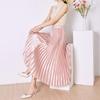 Solid Color High Waist Satin Pleated Midi Skirt - Women's New Spring/Summer/Autumn 2023 Collection